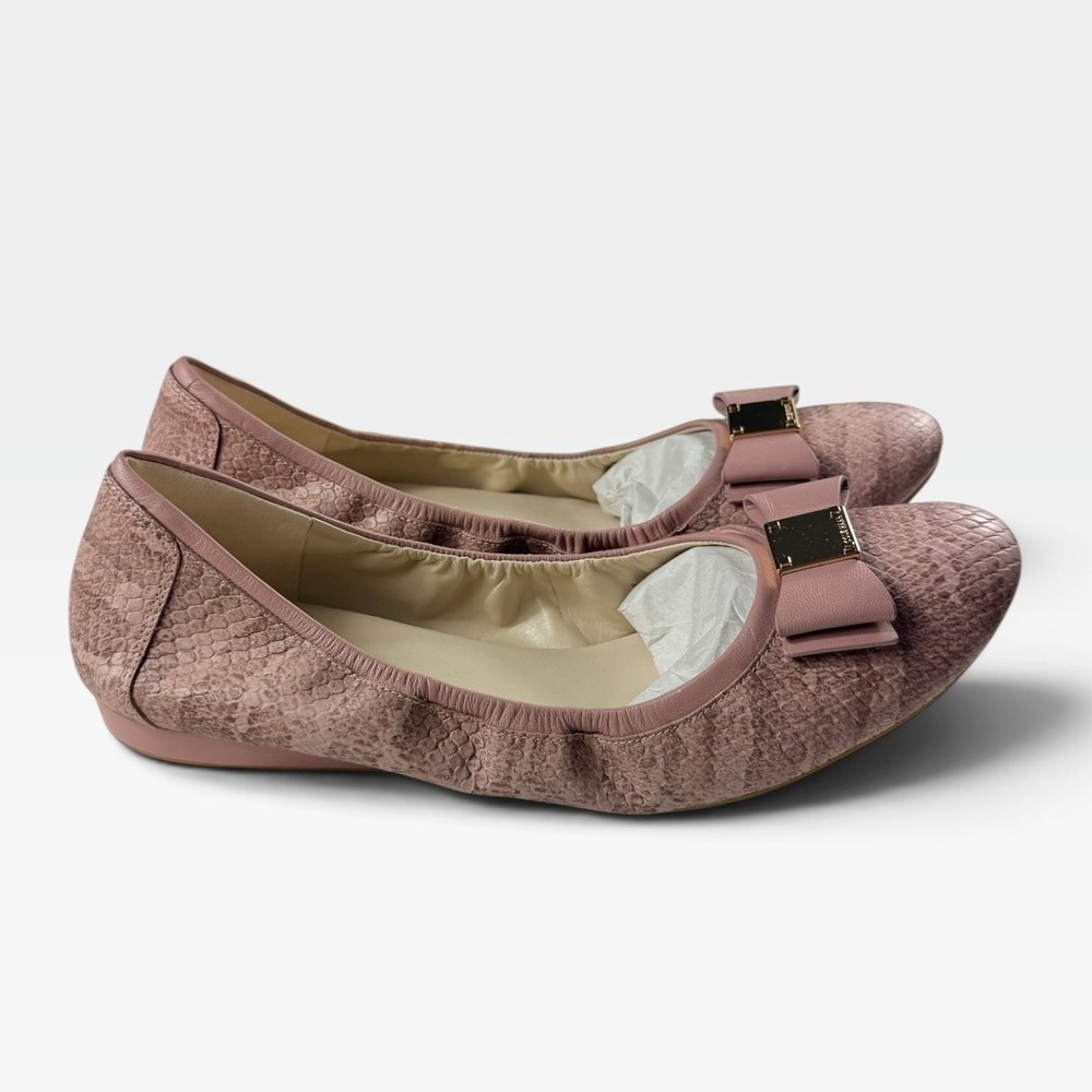 Cole Haan Tali Bow Ballet Flats Womens 11 Light Mauve Snake Print D44294 New